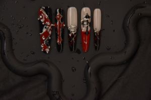 Alto para <span class=keywords><strong>Harry</strong></span> <span class=keywords><strong>Potter</strong></span> Slytherin Nail Art Rojo Negro Estilo francés Aplicación <span class=keywords><strong>m</strong></span>ágica extraíble Uñas artificiales para dedos - Product Image 2