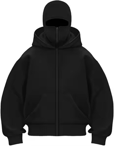 Custom 500 600gsm <strong>Fluffy</strong> Polar Fleece Double Hood Sweatshirt Warm Faux Fur Sherpa Mask Full Face Zip up <strong>Hoddies</strong> Mens - Product Image 1
