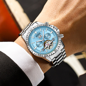 Montres mécaniques pour hommes à la mode, étanches, bracelet en acier inoxydable, montre homme tourbillon multifonctionnelle - Product Image 3