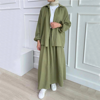Abaya Dubaï Turquie islamique décontracté hauts couleur unie jupe mode 2 pièces chemise à manches longues Eid femmes musulmanes ensembles élégants