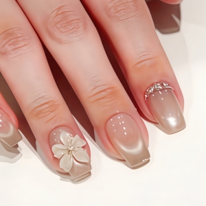 Vente en gros de faux ongles en acrylique de haute qualité, faits à la main, à motifs floraux français, pour les doigts - Product Image 4