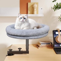 Support de lit pour animaux de compagnie à fixation sur le bord de la table pivotant, capacité de 40 lb, gain de place, 360° °   Étagère de bureau rotative pour chat