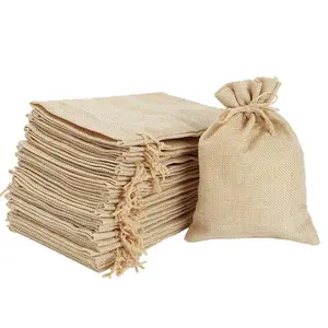 Plain linen drawstring pouches packaging small gift bag with ties canvas jewelry drawstring bag