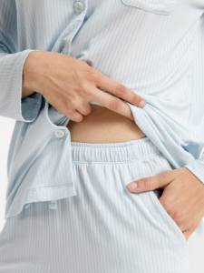 Conjunto de Pijama de Bambú con Rayas Azul Bebé, Camiseta de Manga Larga y Pantalones, Ropa de Dormir Transpirable para <span class=keywords><strong>Mujer</strong></span> - Product Image 4