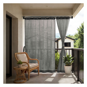 Pebble Grey Eyelet Outdoor <b>Curtains</b> 180 GSM with Soft Neutral Grey Shade and Light Filtering Fabric for Elegant Balcony Patio - Product Image 1