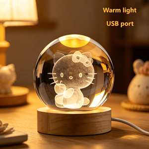 Custom Wholesale 3D Laser Engraved Cartoon Crystal Ball Lamp Polished Wooden Base Souvenir Gift - Product Image 1
