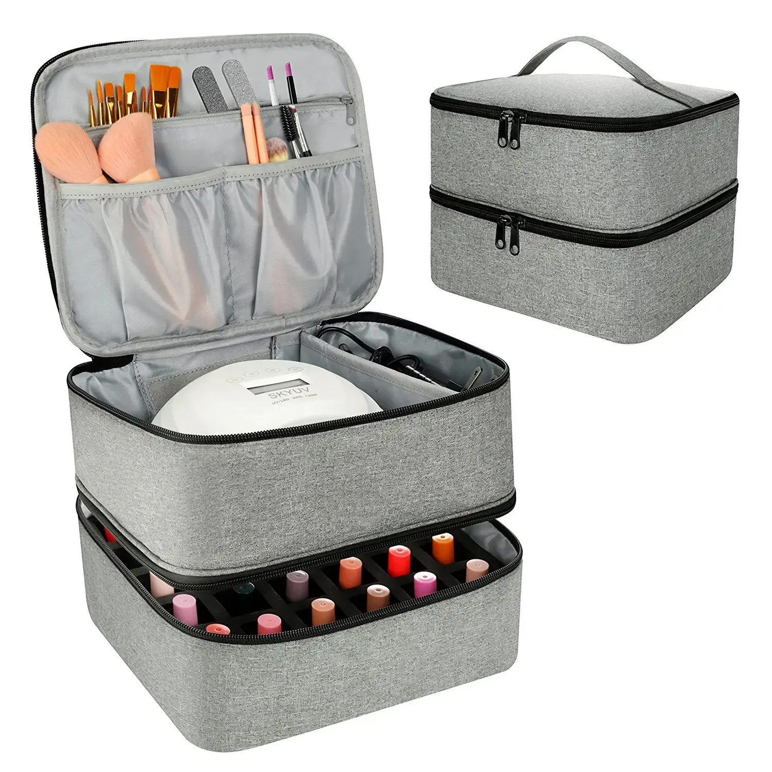 TS nueva bolsa de transporte de esmalte de uñas bolsa de almacenamiento de esmalte de uñas de doble capa puede contener 30 botellas de bolsa de cosméticos