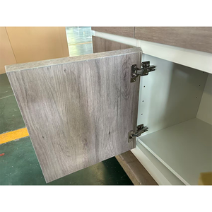 Meuble bas de <span class=keywords><strong>cuisine</strong></span> moderne gris grain de bois <span class=keywords><strong>avec</strong></span> étagère ouverte, tiroirs et compartiments à portes, style panneau plat - Product Image 5