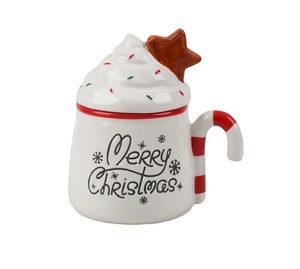 Tazza in Ceramica Natalizia con Coperchio a Forma di Panna Montata e Manico a Bastoncino di Zucchero, Tazza da Caffè Festiva per <span class=keywords><strong>Natale</strong></span> - Product Image 2