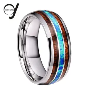 काले मढ़वाया 8mm कुचल दूधिया पत्थर जड़ना सगाई की अंगूठी अंकित बढ़त टंगस्टन Mens शादी का बैंड - Product Image 5