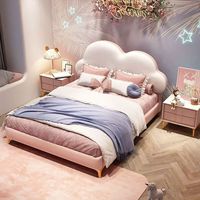 Tête de lit de luxe en cuir Cloud Design avec cadre et dossier rembourrés en cuir, lit pour enfants avec coffre de rangement à vérin à gaz