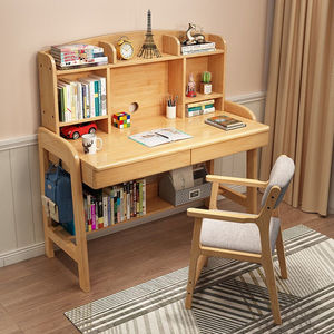 Solid Wood Bookshelf Integrated Desk 80x60x135cm Nordic Style Study Desk For Kids Bedroom Furniture - Product Image 3