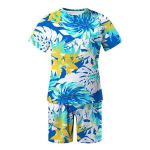 Factory Directly Quickly Dry UPF 50+ Custom 100% Polyester Summer Printed Men Beach Shorts Set 2pcs