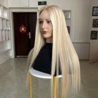 Peluca rubia sin pegamento de cabello virgen europeo HD con capas de ondas rectas largas y reflejos, densidad del 150%, para mujeres blancas