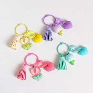 Cute DIY Resin Pendant Flower Bag Hanging Jewelry with Heart Key Ring Plastic Key Chains