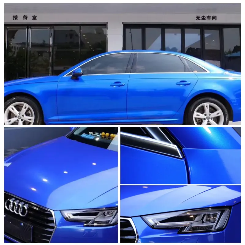 TPU Film berubah warna PPFAir stiker tubuh mobil biru bebas gelembung bungkus vinil mobil lapisan ganda bentuk Glossy metalik biru