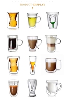 Vente en gros de gobelets en verre borosilicate à double paroi de 150 ml/5 oz, nouveau design, transparent, avec poignée et couvercle, isolés thermiquement, sans BPA