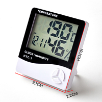 Thermomètre hygromètre numérique miniature en plastique avec logo personnalisé, horloge, affichage LCD de la température et de l'humidité, alarme, alimenté par piles, HTC-1, cadeau