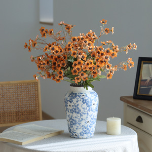 Flores Artificiales de Cera Naranja Otoñal, Ramas de Crisantemo de Seda para Decoración del Hogar y Bodas, <span class=keywords><strong>Arreglos</strong></span> Florales con Aspecto Seco Retro - Product Image 1