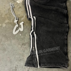 Pantalon de survêtement large en coton 100 % personnalisé, style vintage délavé à l'acide, avec broderie et patch, streetwear décontracté à rayures pour homme – Vente en gros - Product Image 5