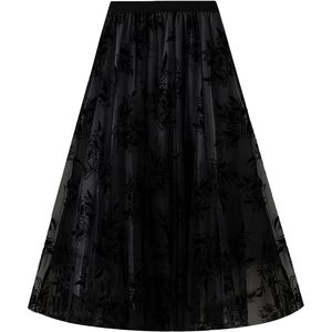 FOXA Women's A-Line <b>Midi</b> <b>Tulle</b> <b>Skirt</b> Elastic Waist Foliage Embroidery Mesh Elegant Dressy Casual - Product Image 1