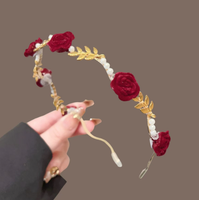 Bando Rambut Mawar Mewah, Hiasan Kepala Bunga Mutiara Bernuansa Hutan yang Anggun dan Indah, Bando Rambut Retro Berbahan Paduan Emas.