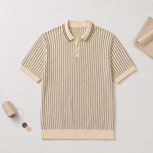 Camiseta Polo Personalizada para Hombre, Manga Corta, Rayada, Tejido Elástico/Poliéster, Transpirable, Informal, Servicio OEM ODM - Product Image 2