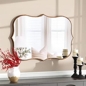 <span class=keywords><strong>Grand</strong></span> <span class=keywords><strong>miroir</strong></span> mural vintage à bordures ondulées, cadre en <span class=keywords><strong>bois</strong></span> bronze, <span class=keywords><strong>miroir</strong></span> décoratif antique pour salon, couloir, chambre, décoration intérieure - Product Image 3