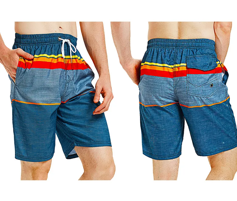 Custom Mens Shorts Swimsuit with Pockets Summer Beach Shorts Gradient Swim Trunks Shorts