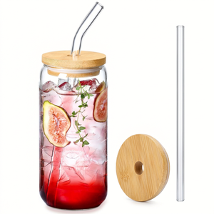 Verre en forme de canette de soda transparente de 350 ml, 480 ml, 12 oz, 16 oz avec couvercle et paille - Product Image 1