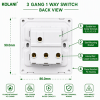 Interruptor de Pared de 3 Botones, Estándar del Reino Unido, Marca Kolani, Fabricación OEM/ODM, Interruptor de Luz de Pared de 10A con Triple Botón, Resistente al Fuego, en PC