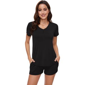 Ensemble de pyjama en viscose de bambou pour femmes, col en V, manches courtes, vêtements de nuit avec poches, tailles S-XXL - Product Image 1