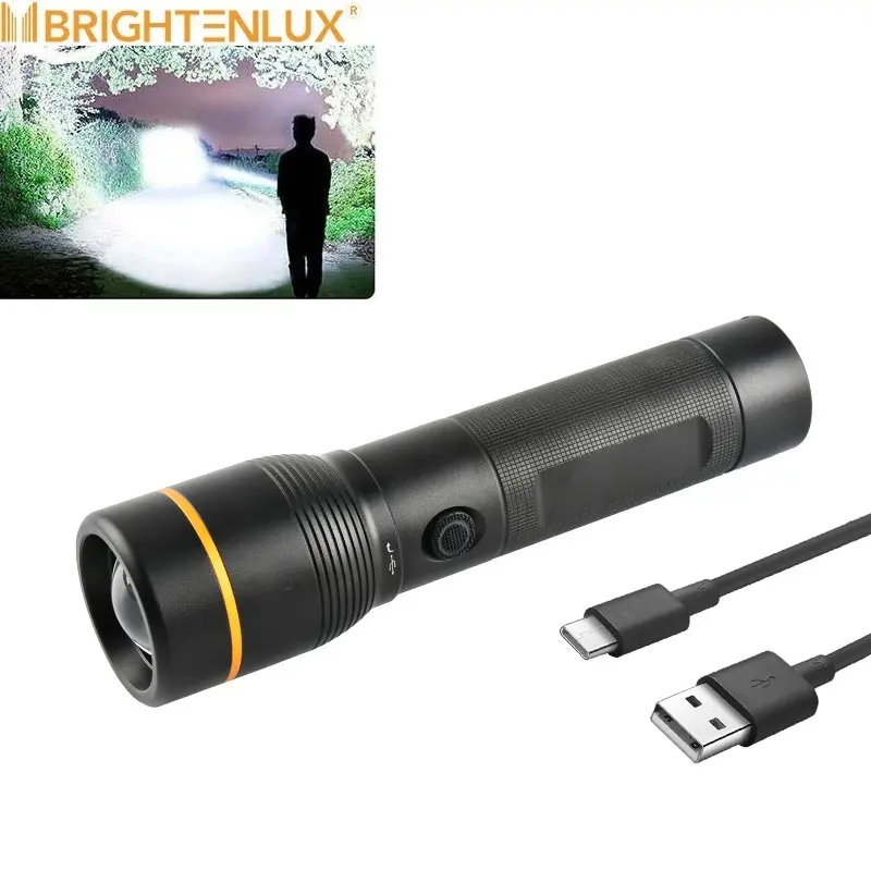 Torcia taschenlampe USB con zoom a lunga distanza personalizzata super luminosa XHP50 potente torcia ricaricabile a LED