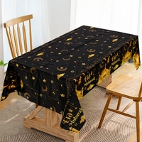 Eid Mubarak Couverture de Table Noir Or Ramadan Nappe en Plastique Nappe Jetable pour Musulman Islamique Ramadan Décorations