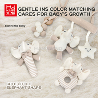 Ensemble de 5 jouets apaisants pour bébé nouveau-né, en peluche douce grise, en forme d'éléphant, avec hochet et clochette suspendue au lit, dans un coffret cadeau