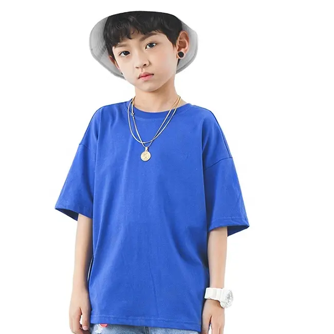 Fashionable baby kids oversize cotton boys t-shirts plain solid color tshirt