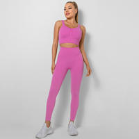 Ensemble de sport sans couture personnalisé en nylon et élasthanne respirant, col en V, pour femme, taille haute, idéal pour la gym, le yoga et l'entraînement