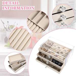 Modern Three-Layer Acrylic Jewelry Organizer <b>Case</b> Clear Velvet Tray Rectangular Rectangle Display Box Necklaces Rings 1cm - Product Image 3
