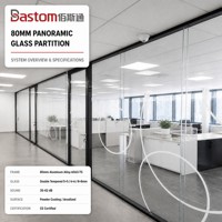 Cloison panoramique double vitrage en aluminium de 80 mm pour bureaux, salles de conférence et espaces commerciaux