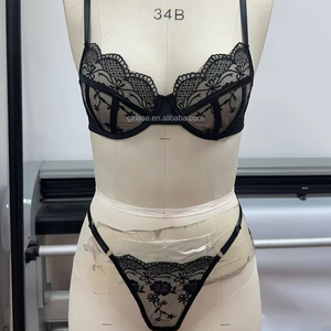 Set di Lingerie Babydoll in pizzo nero Sexy da donna con ferretto <span class=keywords><strong>trasparente</strong></span> - Product Image 2