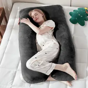 Oreiller de grossesse en forme de U en mousse à mémoire de forme Oreiller de corps de maternité avec couverture en velours amovible Soutien de couchage pour le dos