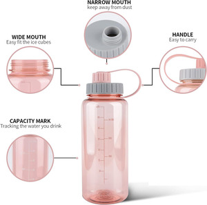 Bouteille d'eau en plastique portable, gourde de sport, tasse de voyage, bouteille d'eau classique pour adultes, pour le camping, la randonnée, avec couvercle - Product Image 2