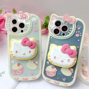 Lovely KT Cat Mobile Phone Case with Bracket Phone Holder for iPhone 11 13 12 14 pro max Cartoon Soft Shell Phone Accessories