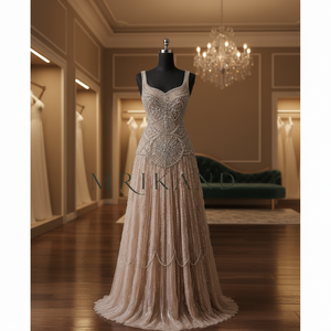 Vestido Maxi de Georgette para Mujer, Diseño de Diseñador, con Bordado de Cristales, para Recepción de Boda y Compromiso - Product Image 1