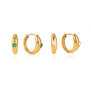 <b>Huggie</b> Earrings Stainless Steel Zircon Claw Setting Party Jewelry Gold <b>Silver</b> Tone - Product Image 5