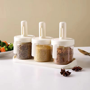 3 pezzi eco-friendly 400ml vasetto di spezie con coperchi e vassoio per l'organizzazione della cucina e la conservazione del ristorante - Product Image 1