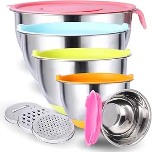 Stainless Steel Mixing Bowl With Airtight Lid And Anti-Slip Base Great For Mixing And Serving