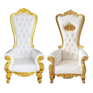 Kral yüksek geri ahşap kraliçe altın taht sandalyeler kraliyet lüks düğün sandalyesi damat ve gelin için
