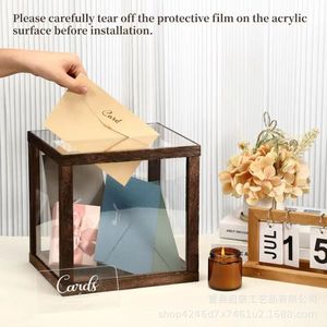 Wooden Square Storage <b>Box</b> Acrylic Lid <b>Wedding</b> Gift <b>Card</b> Holder Standing Type Jewelry <b>Box</b> - Product Image 3