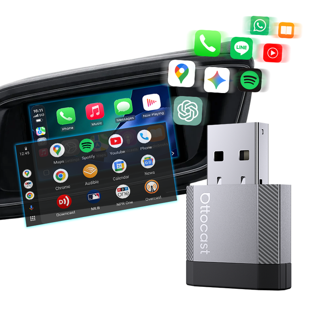 Ottocast Mini Wireless CarPlay Android Auto Adapter for Car Wired to Wireless 2-in-1 Stable Connection 1 Year Warranty
